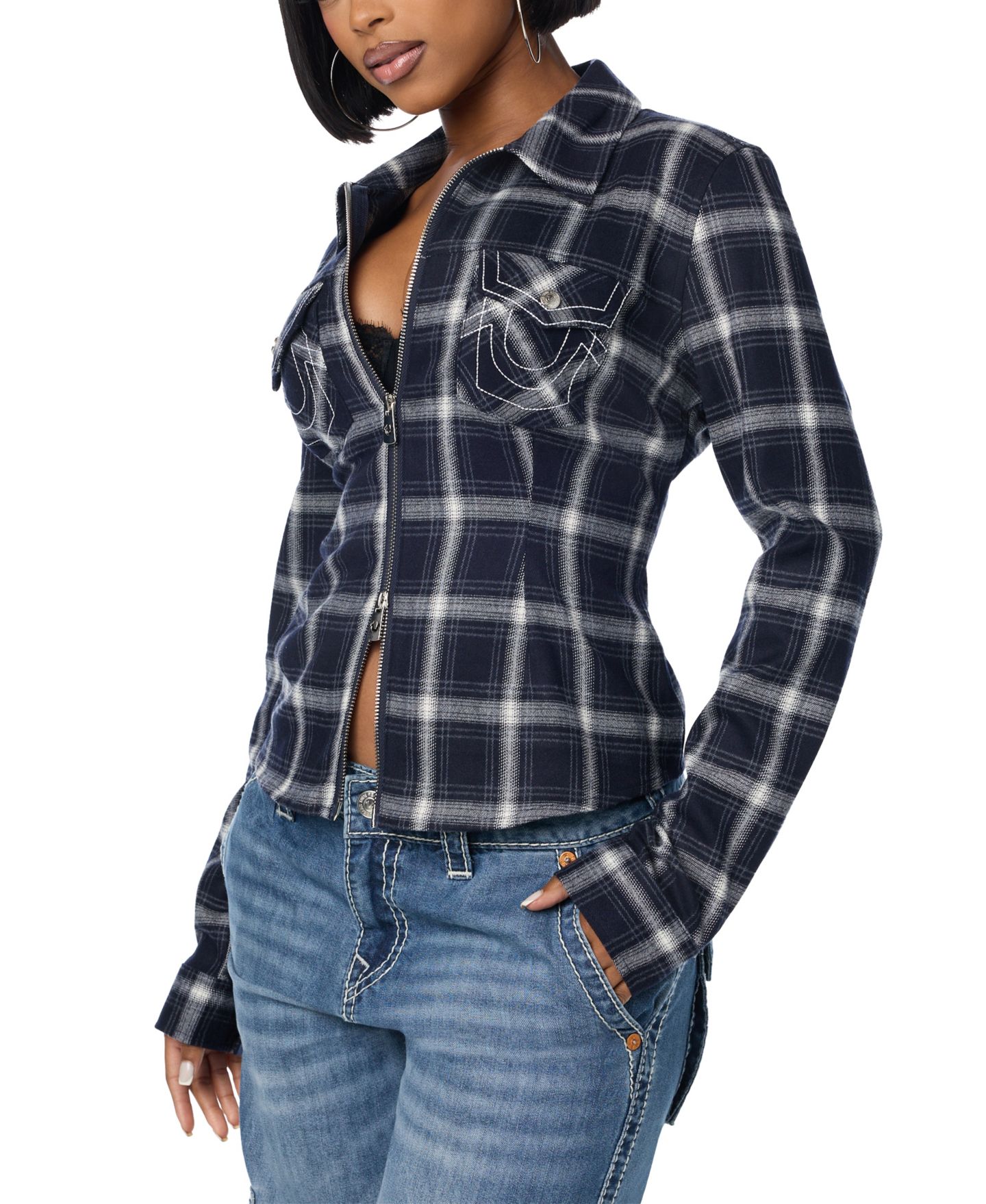 Женская блузка True Religion Plaid Flannel Long-Sleeve, цвет: Разноцветный тёмно-синий — фото 2