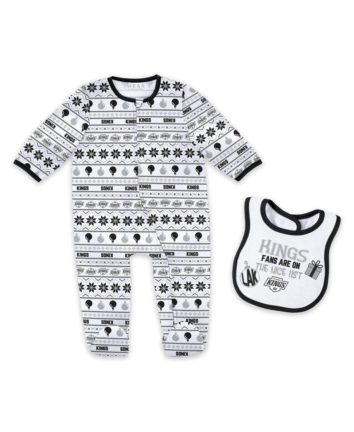 Wear by Erin Andrews Baby Boys and Girls Los Angeles Kings Allover Print Full-Zip Sleeper Bib Christmas Set