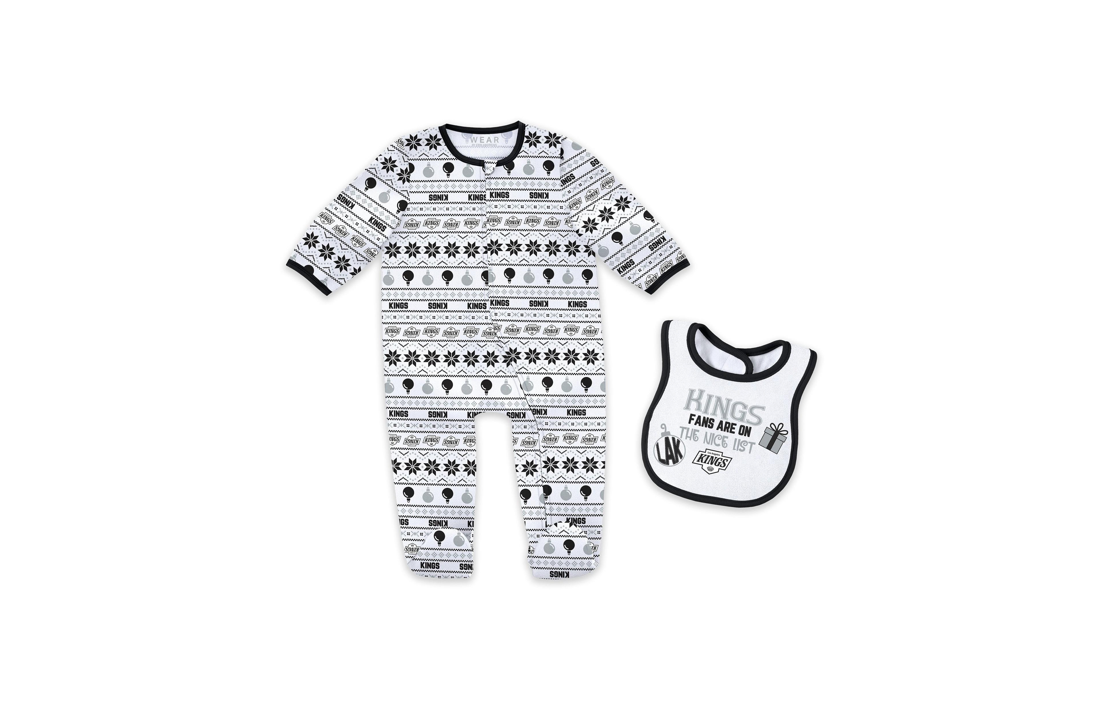 Wear by Erin Andrews Baby Boys and Girls Los Angeles Kings Allover Print Full-Zip Sleeper Bib Christmas Set