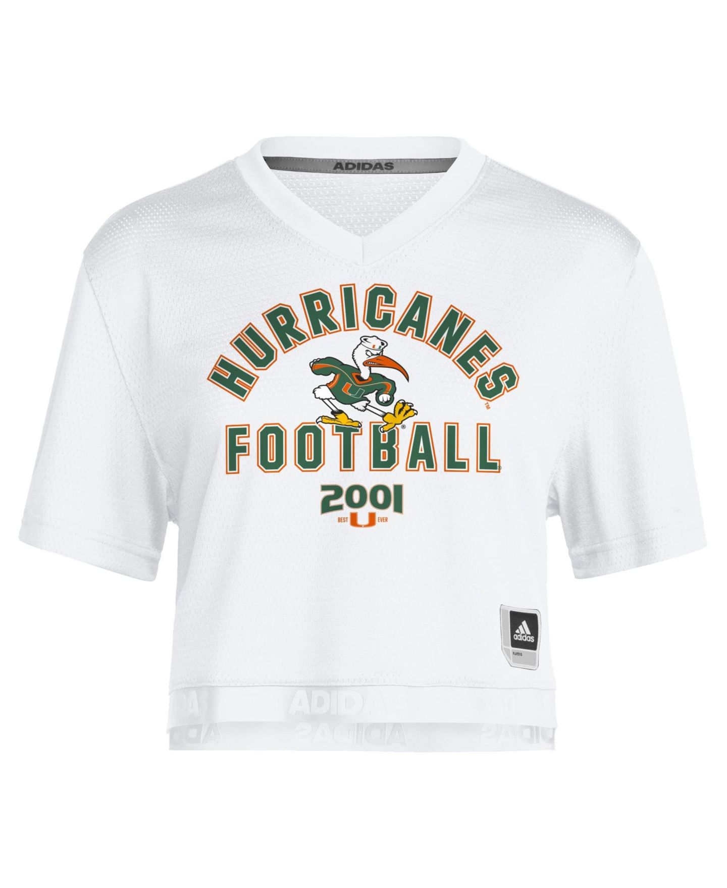 Женский топ adidas White Miami Hurricanes It's Back Cropped Football Jersey — фото 1