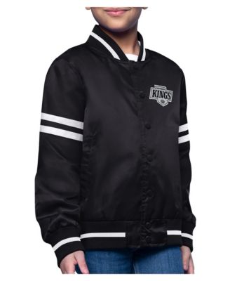 Big Boys' and Girls'&nbsp;Starter Black Los Angeles Kings Printed Logo Satin Varsity Full-Snap Jacket