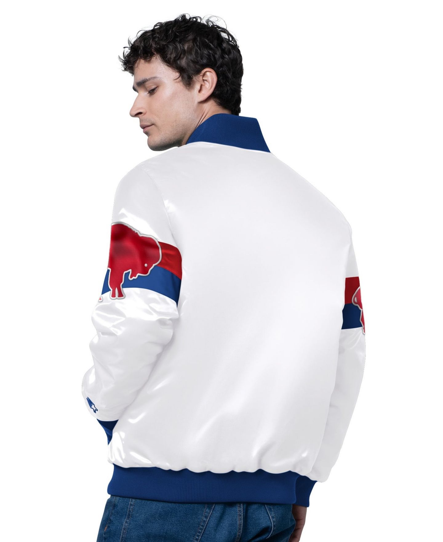 Мужская куртка Starter White Buffalo Bills Triple Option Satin Varsity Full-Snap — фото 2