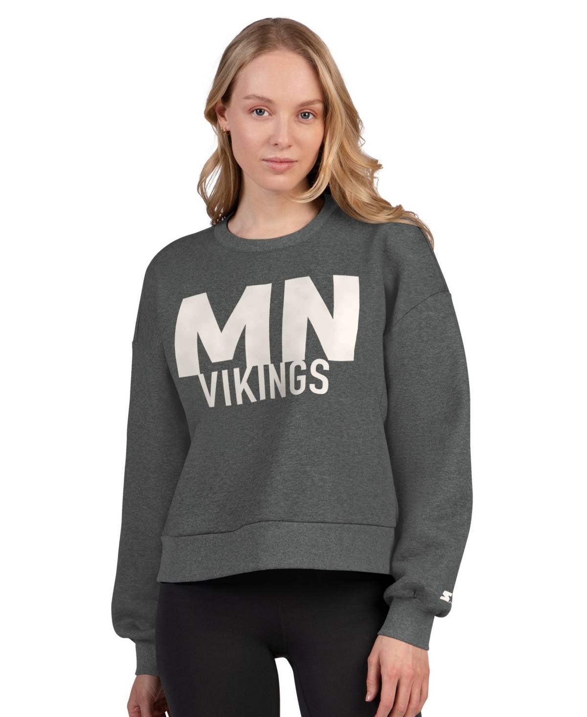 Starter Women's Heather Gray Minnesota Vikings Show Up Cropped Fleece Pullover Sweatshirt - Heather Gray