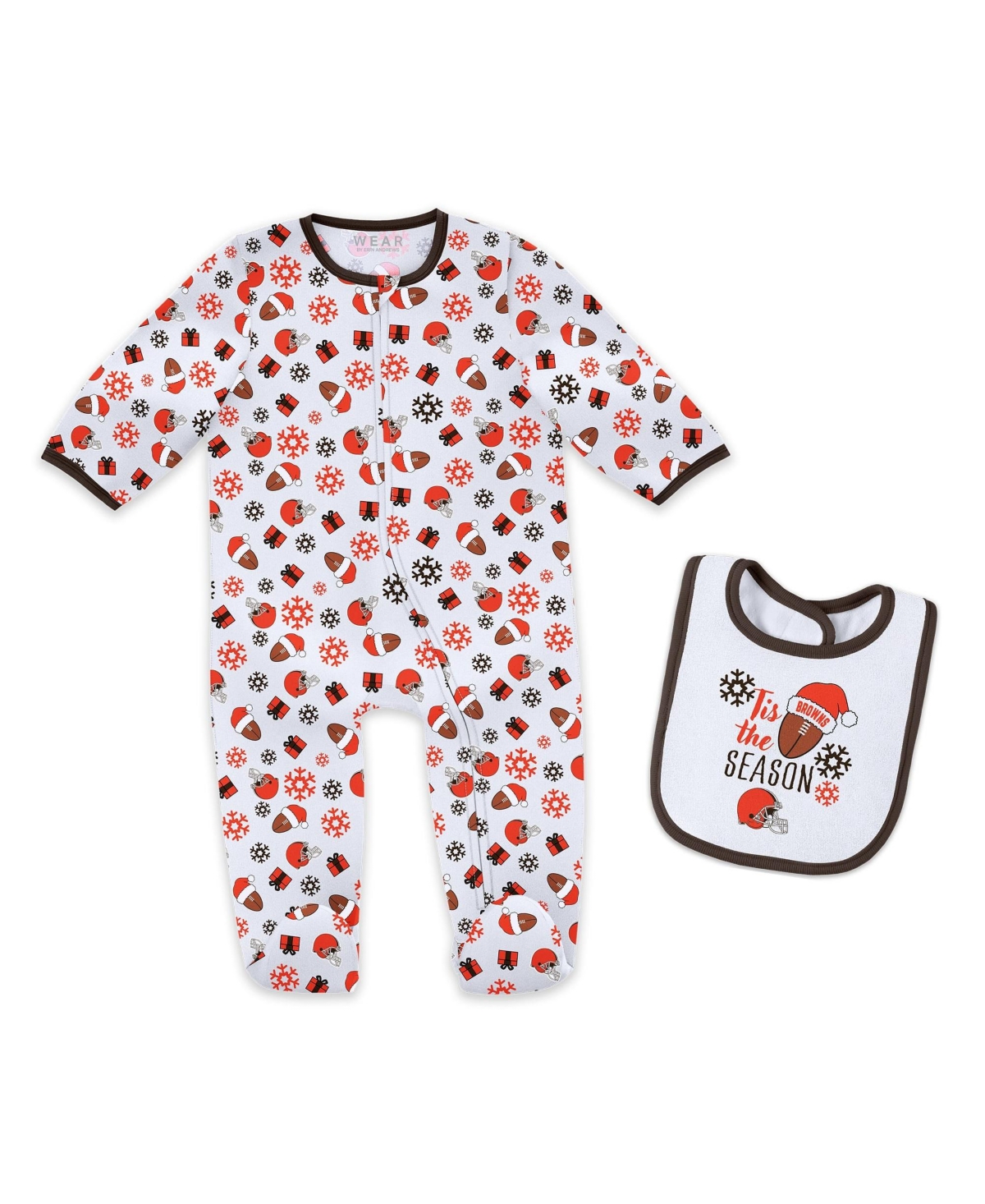 Wear by Erin Andrews Baby Boys and Girls Baby Boys and Girls Cleveland Browns Holiday Full-Zip Sleeper Bib Set - White