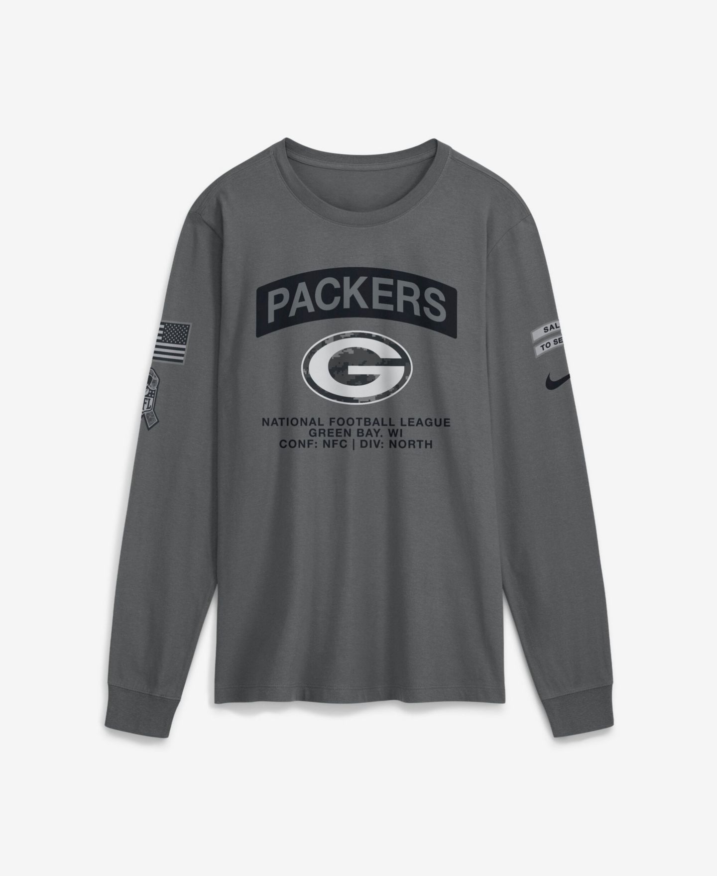 Мужская футболка Nike Gray Green Bay Packers 2026 Salute to Service Long Sleeve — фото 1