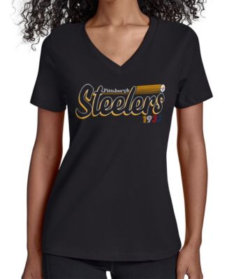Women's Black Pittsburgh Steelers Groovy Script V-Neck T-Shirt