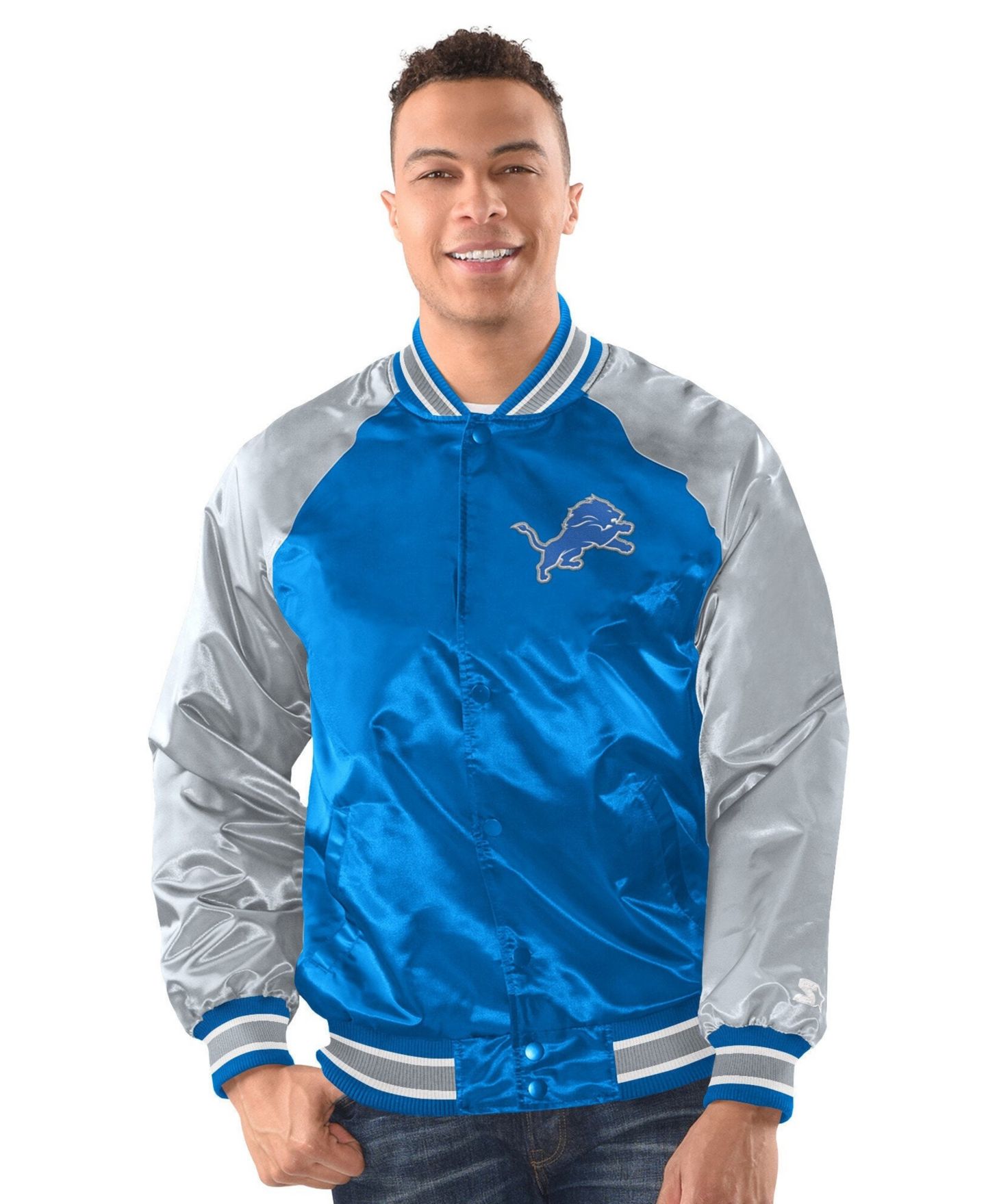 Мужская куртка Starter Blue/Silver Detroit Lions Inductee Raglan Full-Snap Varsity — фото 2