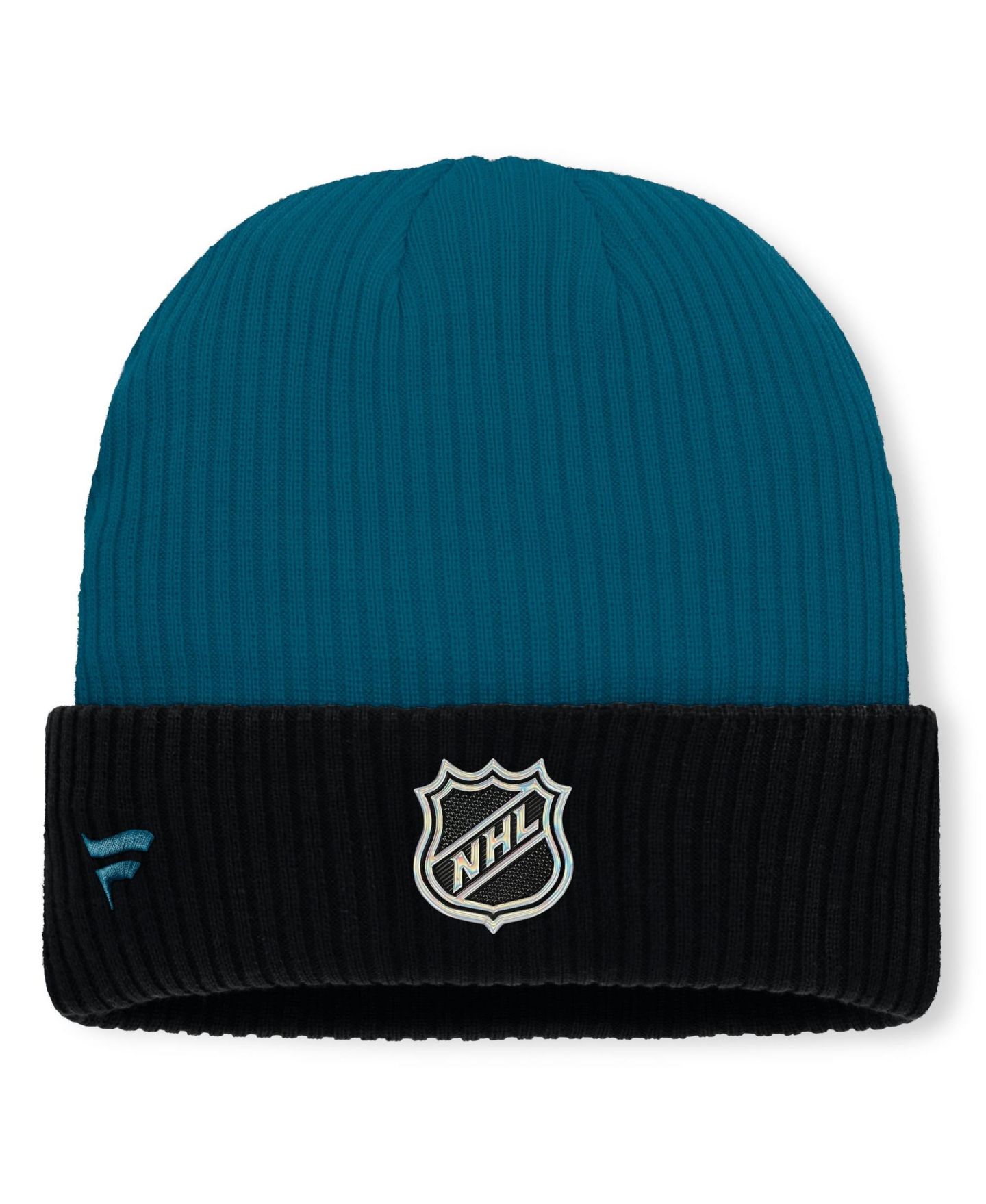Мужская шапка Fanatics Teal San Jose Sharks Authentic Pro Rink Cuffed Knit Hat — фото 2