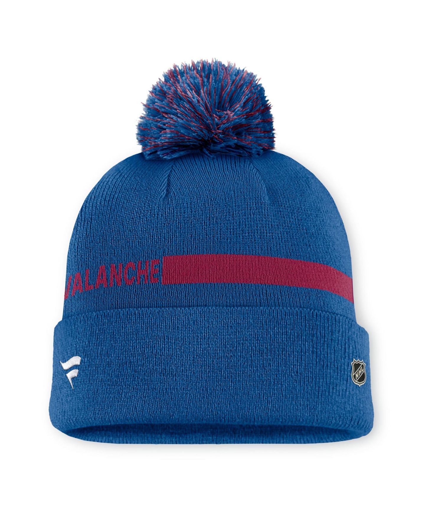 Женский головной убор Fanatics Blue Colorado Avalanche Authentic Pro Rink Cuffed Knit with Pom Hat — фото 2