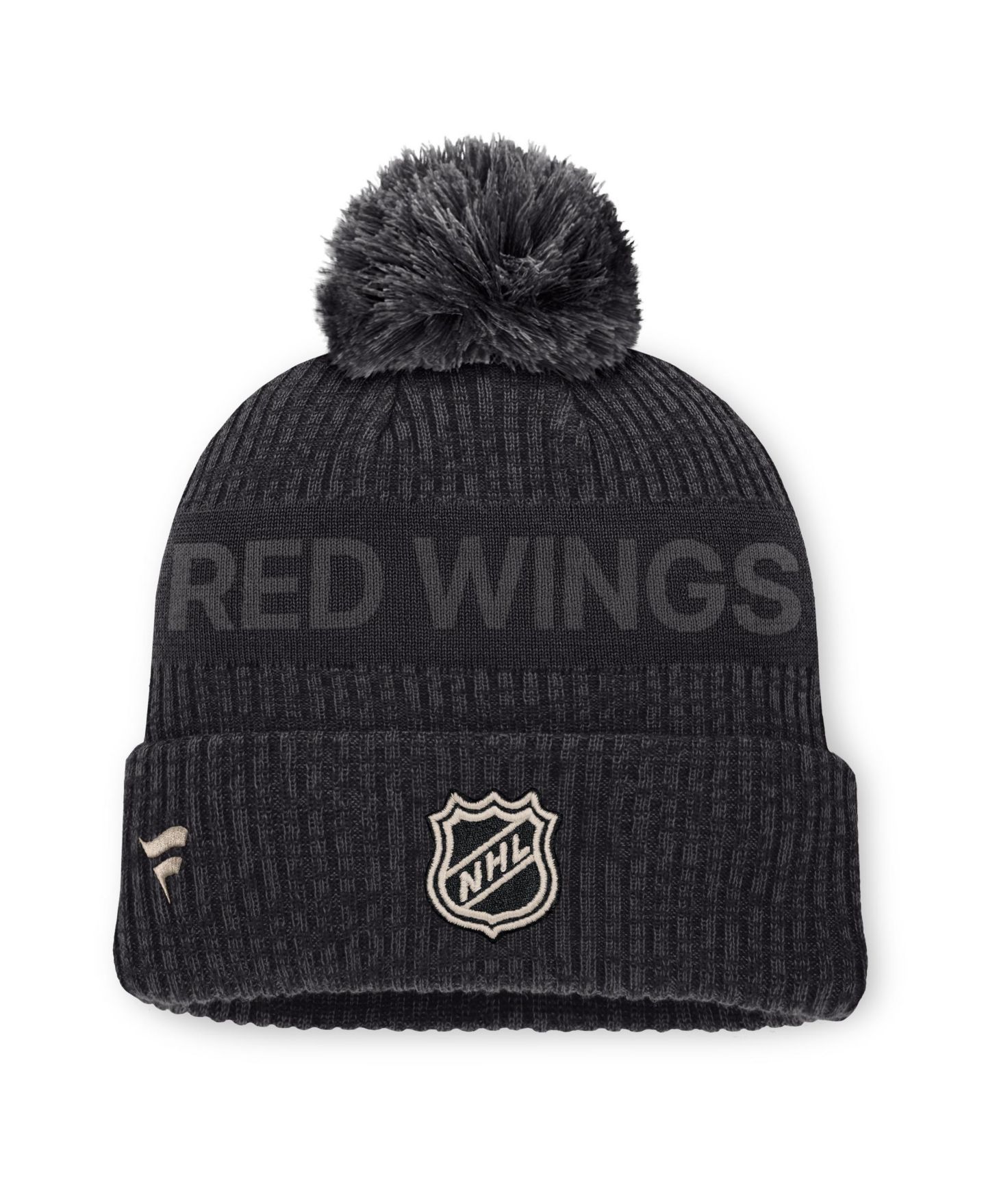 Мужской головной убор Fanatics Charcoal Detroit Red Wings Road Phantom Cuffed Knit with Pom Hat — фото 2