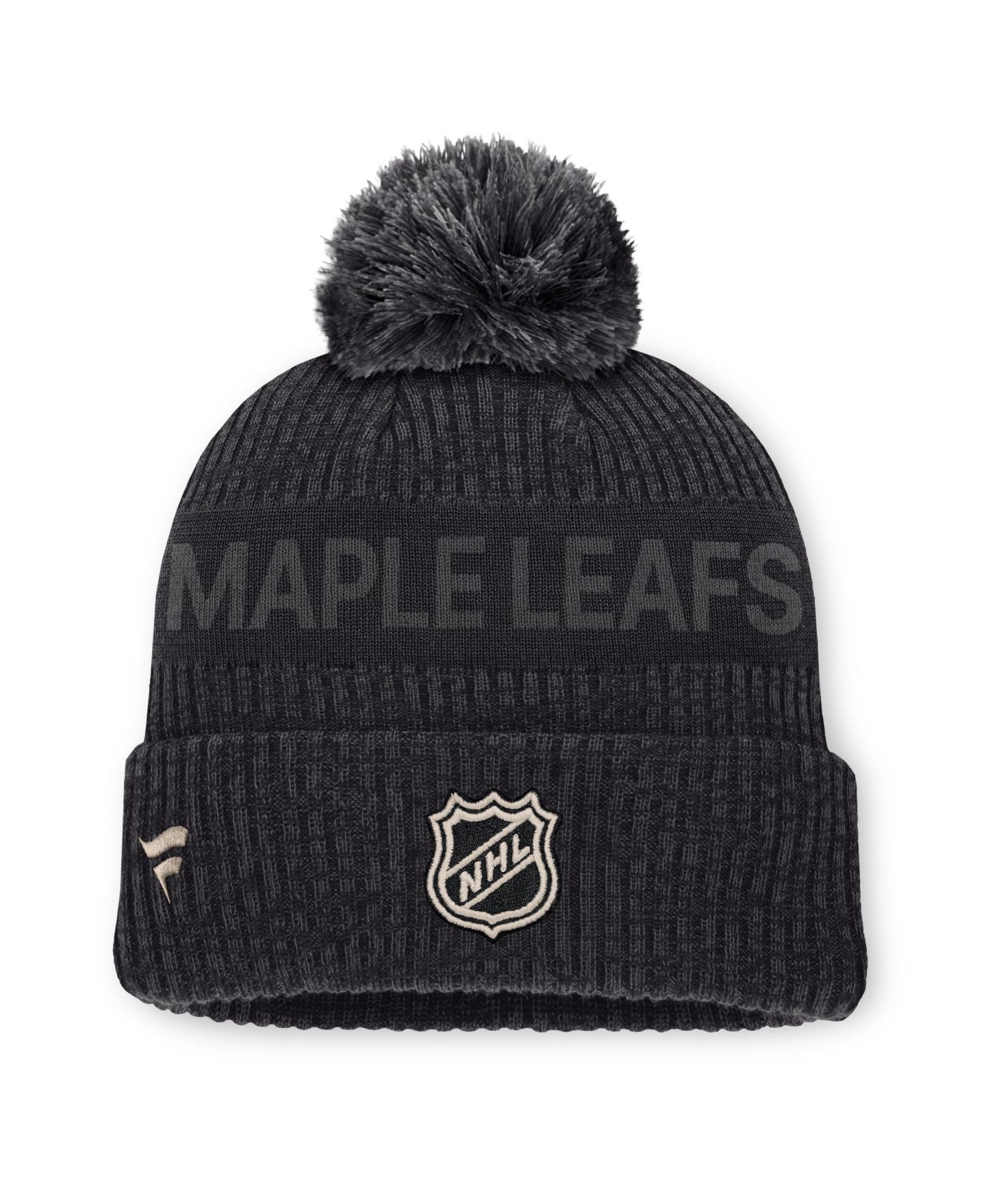Мужской головной убор Fanatics Charcoal Toronto Maple Leafs Road Phantom Cuffed Knit with Pom Hat — фото 2
