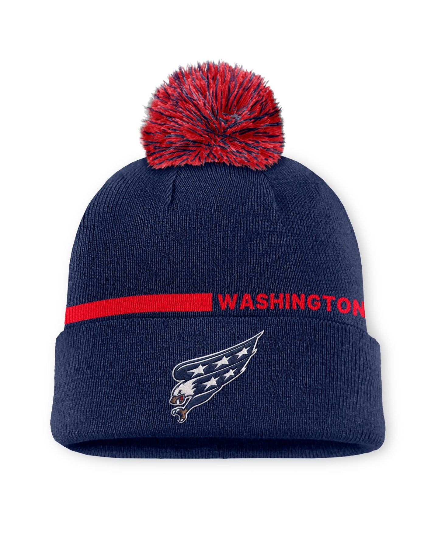 Мужской головной убор Fanatics Navy Washington Capitals Authentic Pro Alternate Cuffed Knit with Pom Hat — фото 1