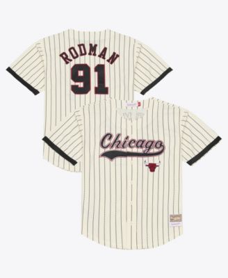 Men's Dennis Rodman Cream Chicago Bulls Player Mesh Button-Front Jersey