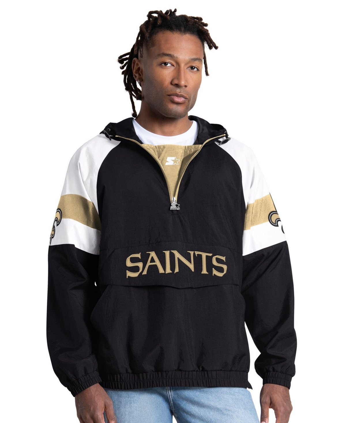 Starter Men's Black New Orleans Saints Street Cut Half-Zip Jacket