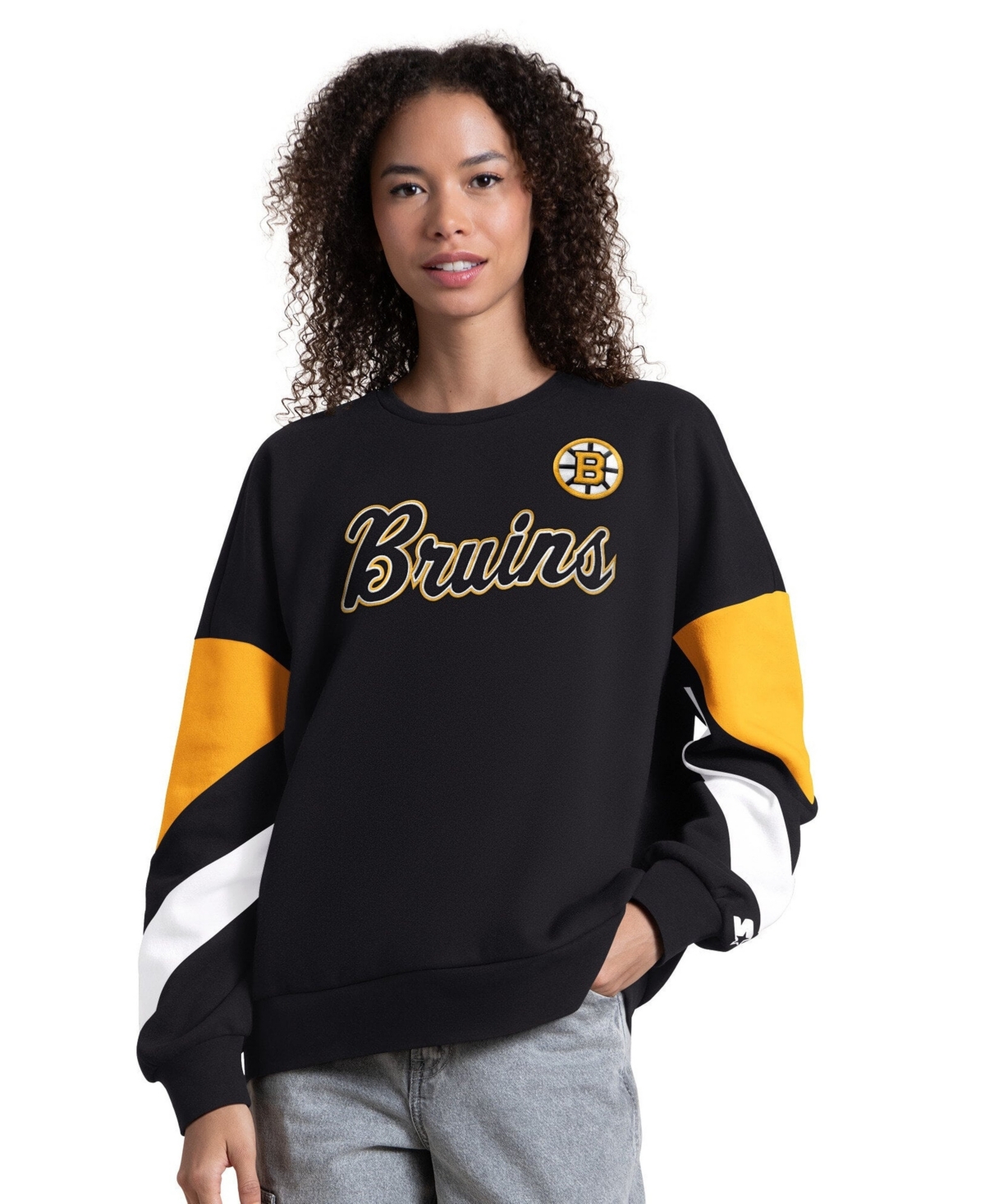 Starter Women's Black Boston Bruins Grand Slam Sleeve Color Block Sweatshirt