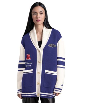 Women's Purple Baltimore Ravens Strike Zone Shawl-Collar Button-Up Cardigan Sweater