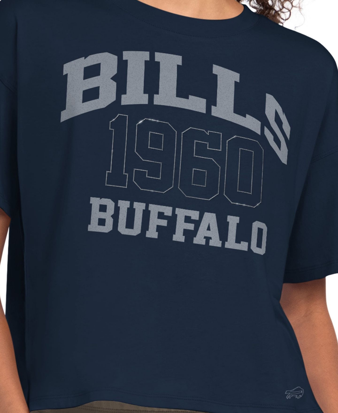 Женская футболка Starter Navy Buffalo Bills Rhinestone Boxy Cropped — фото 3