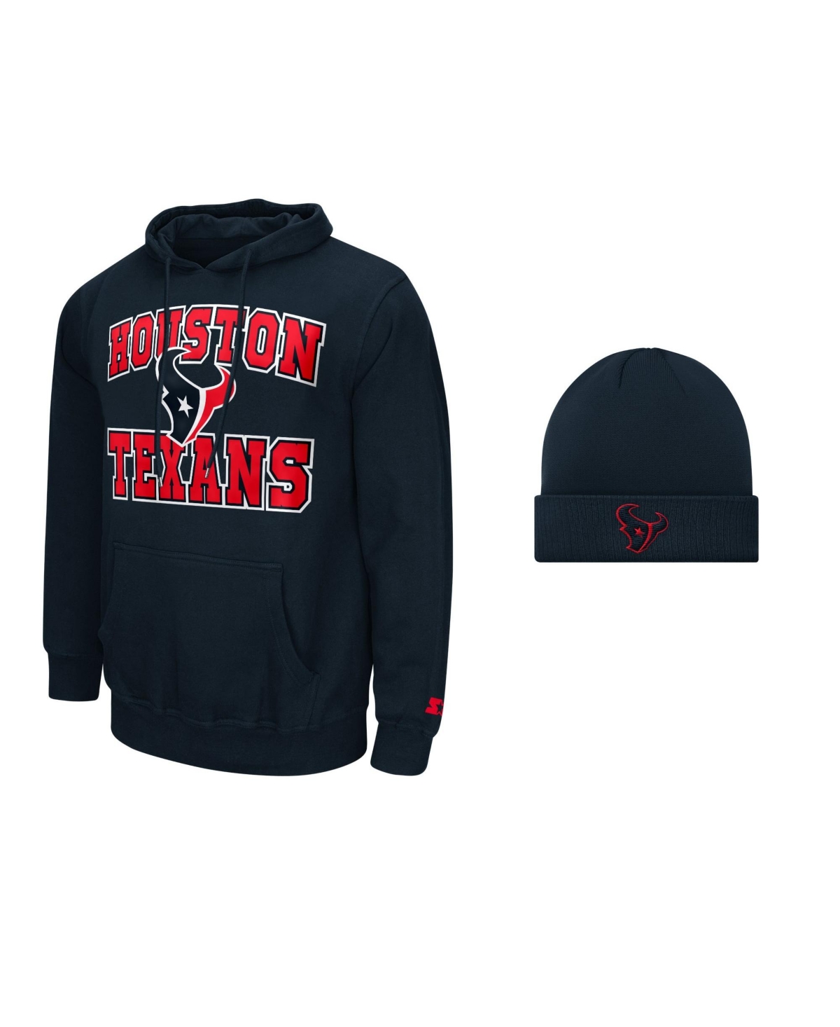 Starter Men's Navy Houston Texans Hoodie and Cuffed Knit Hat Combo Pack