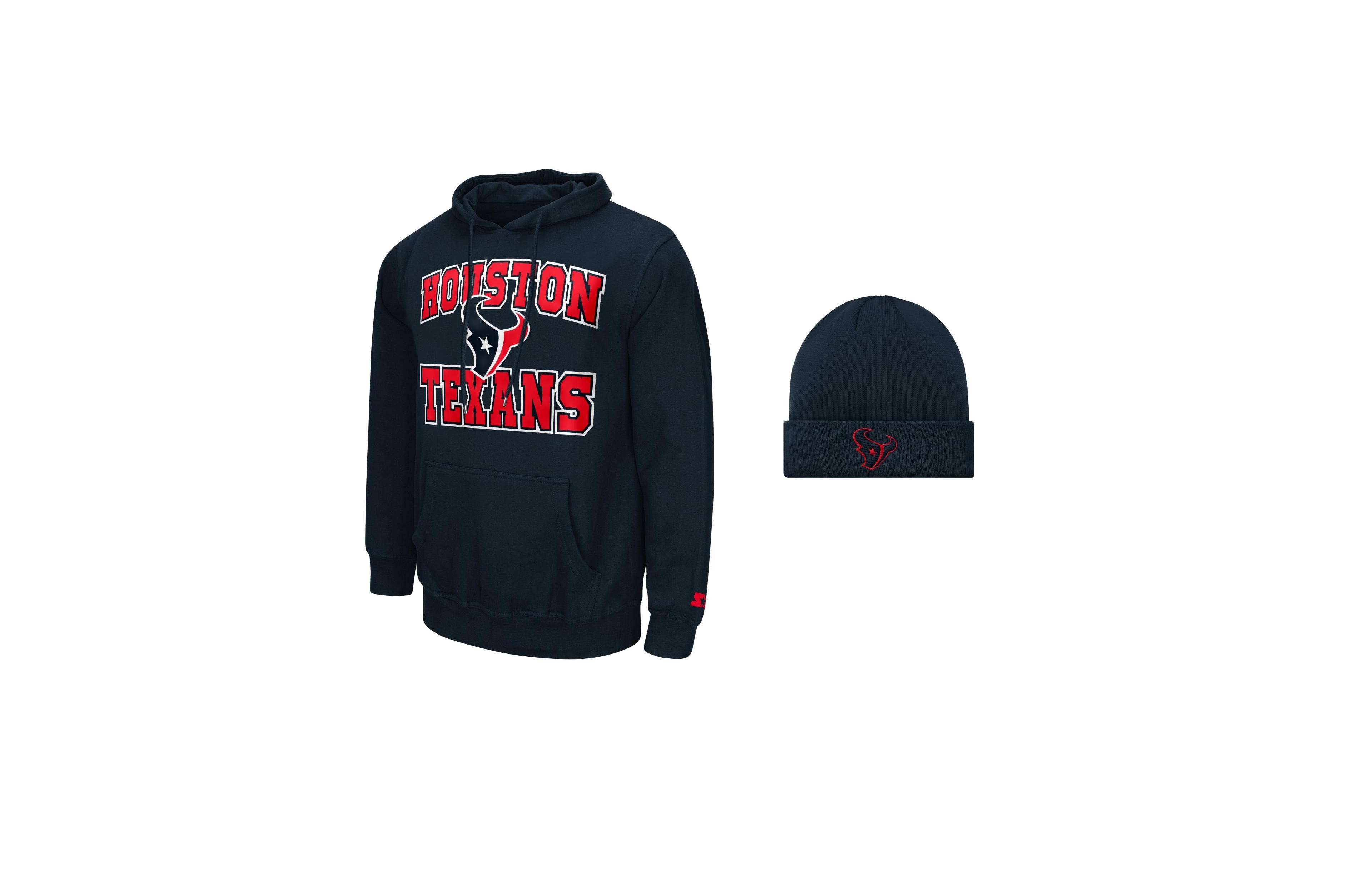 Starter Men's Navy Houston Texans Hoodie and Cuffed Knit Hat Combo Pack