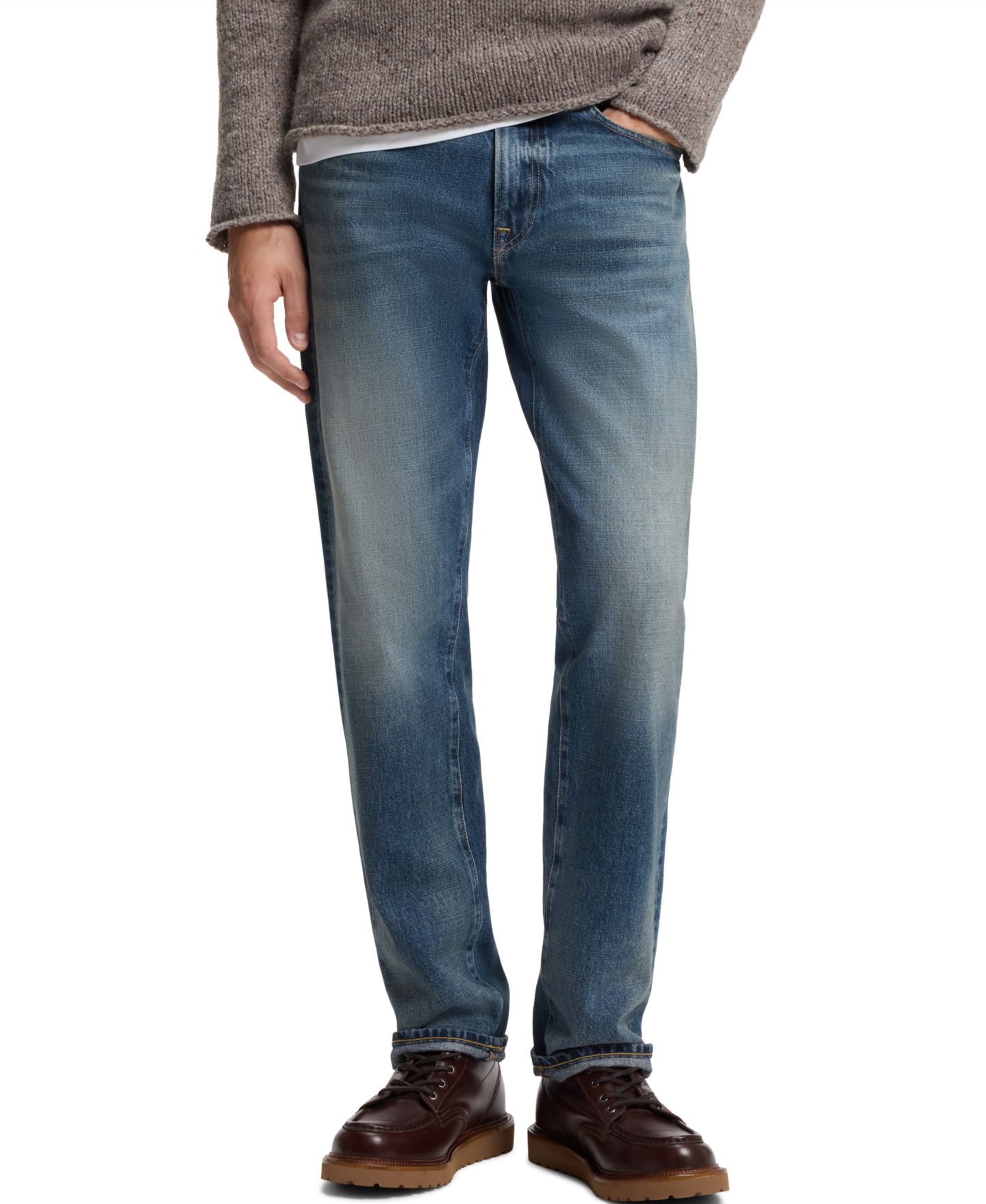 Мужские джинсы Hugo Boss Boss by Beckham Slim-Fit Straight-Leg Denim Jeans, цвет: Синий — фото 1