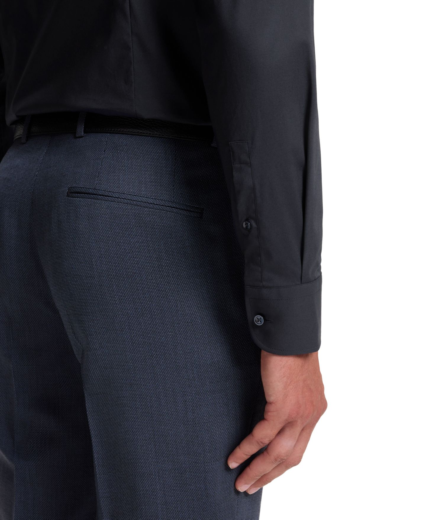 Мужская рубашка Hugo Boss BOSS by Easy-Iron Stretch Cotton Slim-Fit Dress Shirt, цвет: Тёмный синий — фото 7
