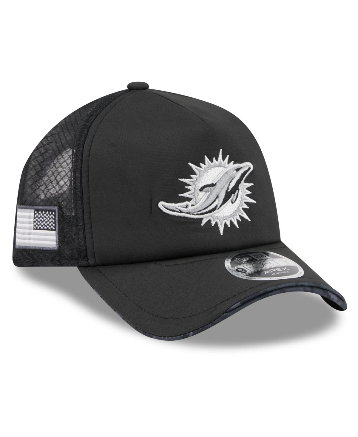 New Era Men's Black Miami Dolphins 2026 Salute To Service Apex 9FORTY Adjustable Trucker Hat - Black