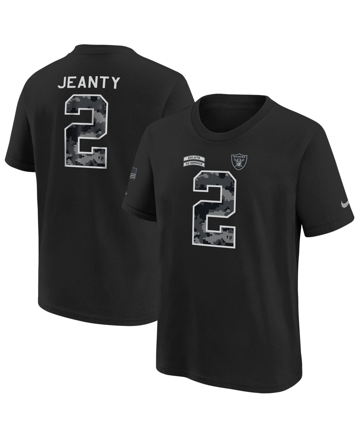Nike Big Boys' and Girls' Ashton Jeanty Black Las Vegas Raiders 2026 Salute to Service Name & Number T-Shirt