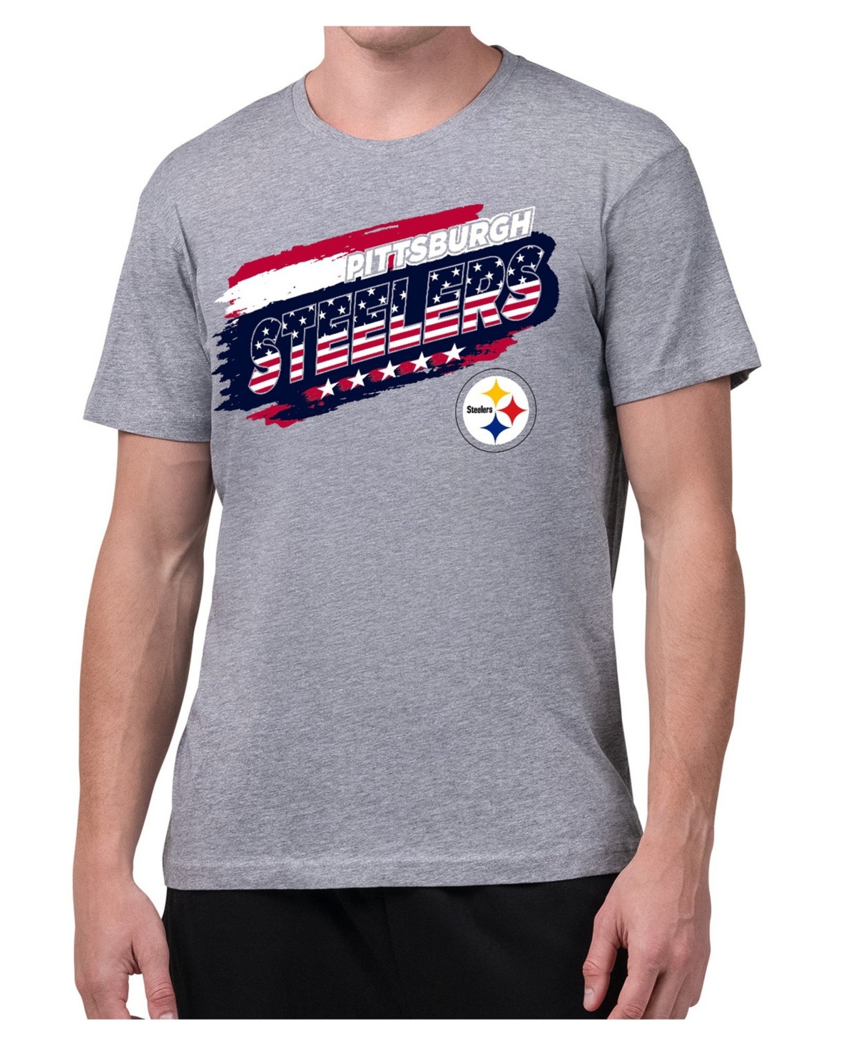 Starter Men's Gray Pittsburgh Steelers Patriotic Paint T-Shirt - Gray