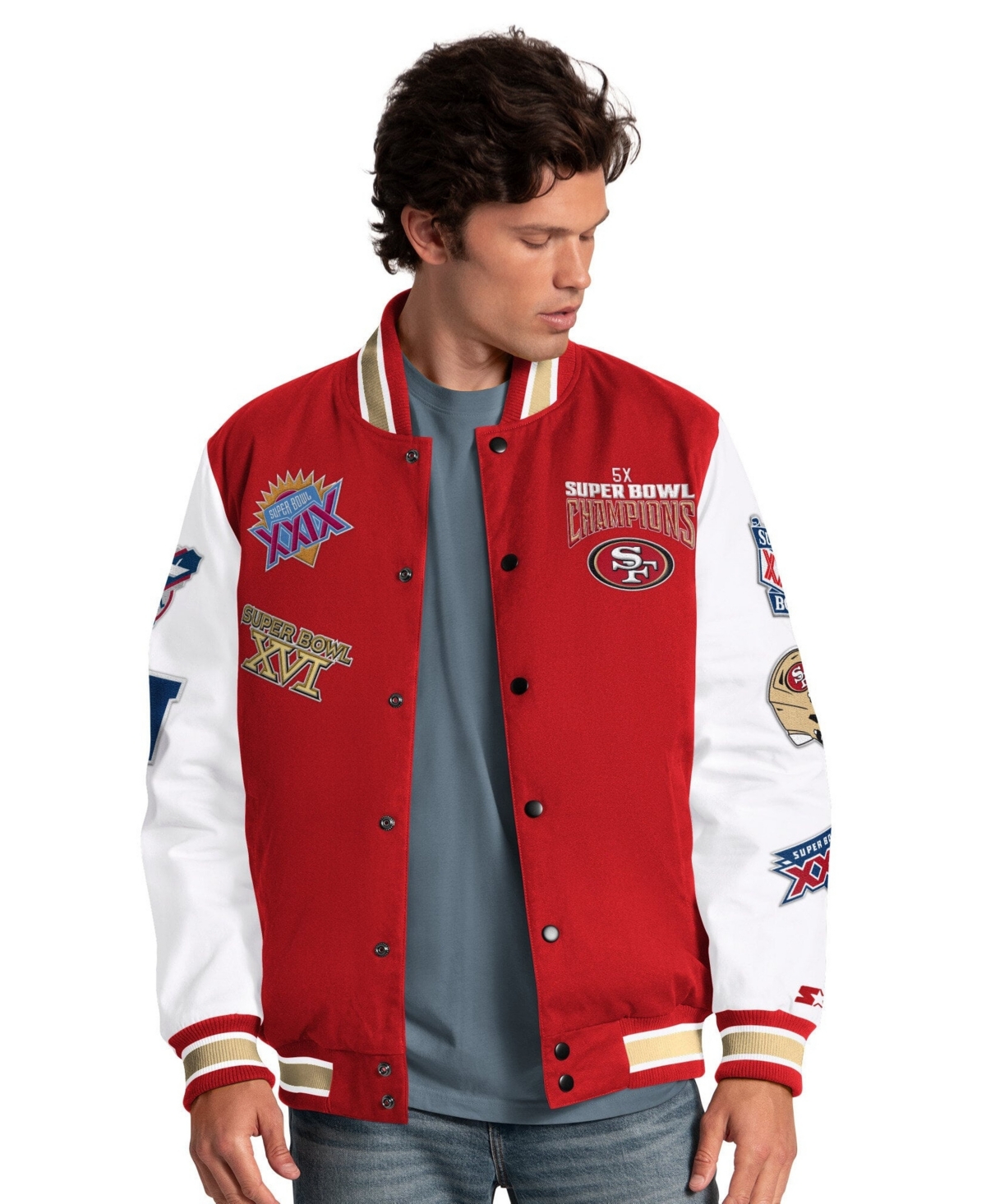 Starter Men's Scarlet San Francisco 49ers Playoffs Varsity Full-Snap Jacket - Scarlet, Gold