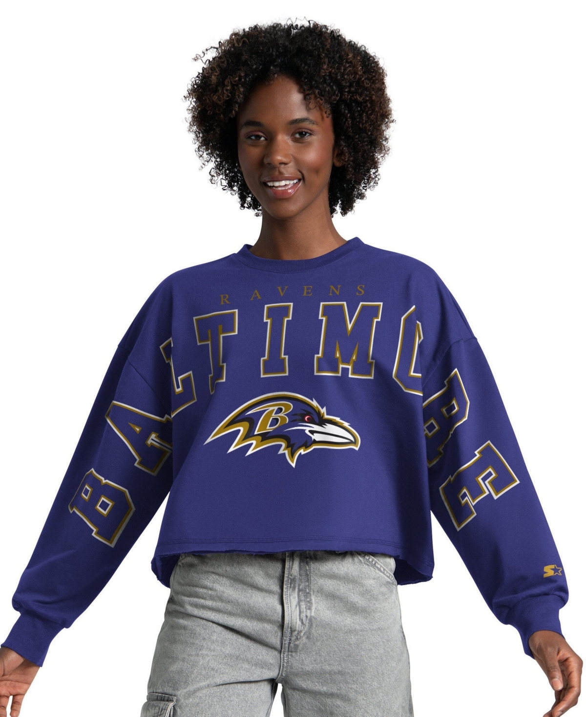 Starter Women's Purple Baltimore Ravens Bleachers Cropped Sweatshirt