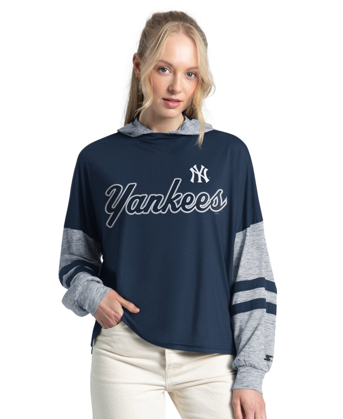 Starter Women's Navy New York Yankees Fuel Up Lightweight Hoodie - Navy