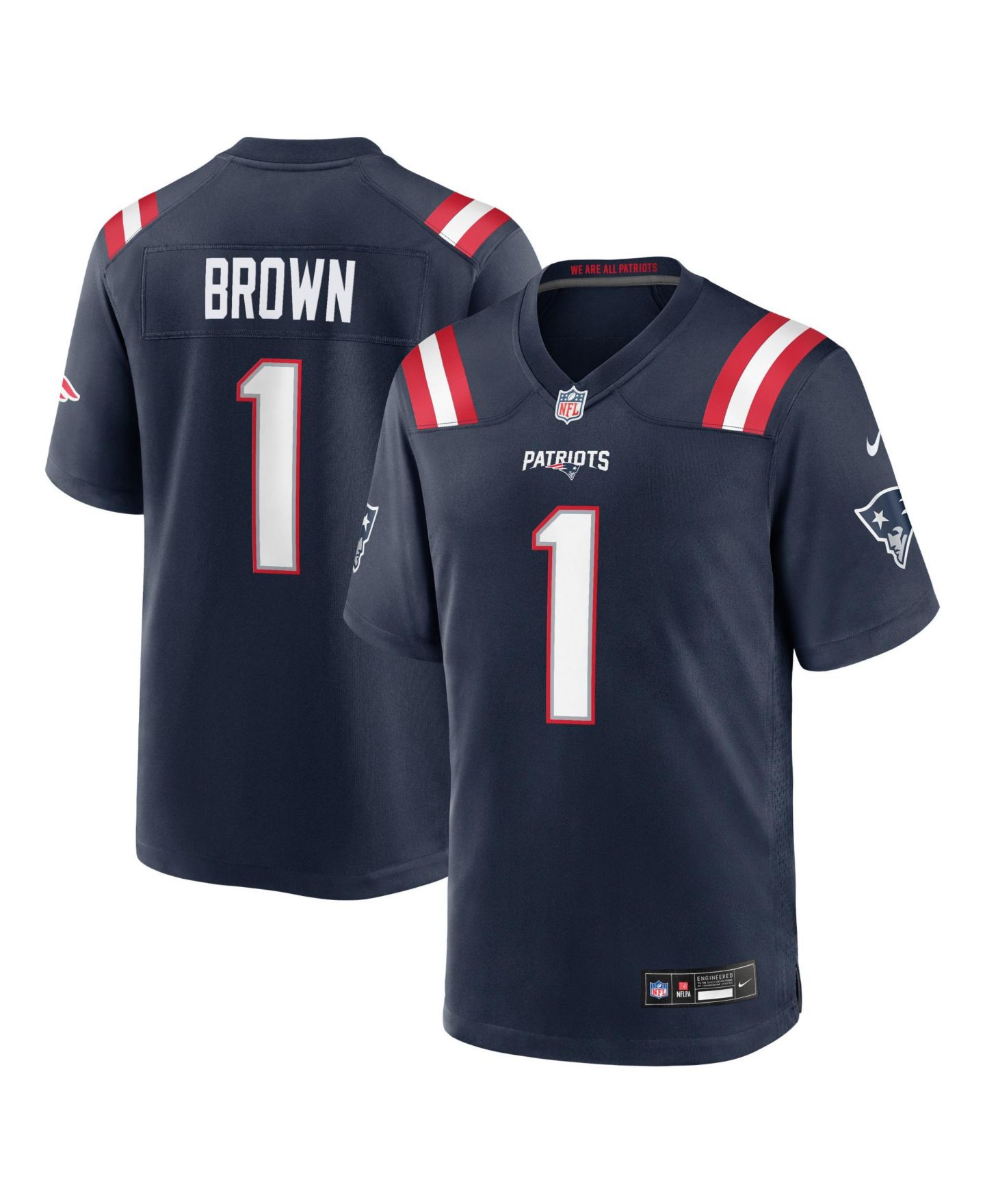 Мужской топ Nike A.J. Brown Navy New England Patriots Team Game Jersey — фото 1