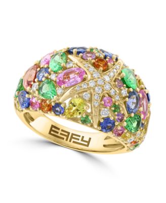 Diamond and Multi Sapphire Ring (1/5 ct. t.w. Diamond, 2-1/10 ct. t.w. Multi Sapphire) in 14k Yellow Gold