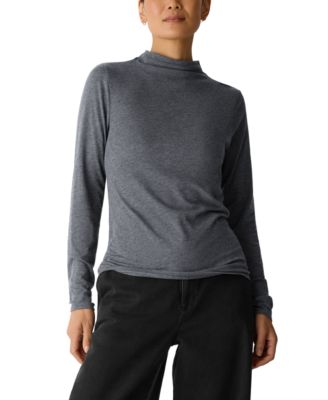 Women's Funnel Neck Long-Sleeve Lightweight Knit T-Shirt
