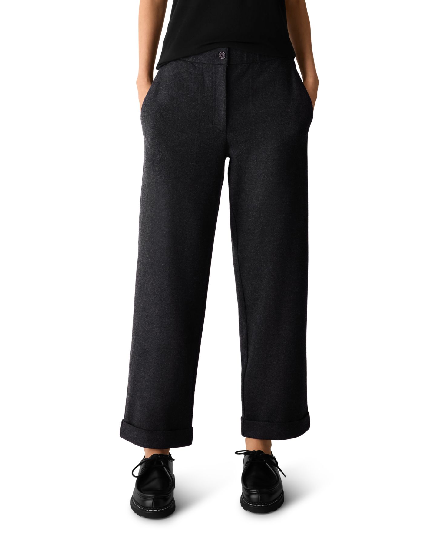 Женские брюки Eileen Fisher Straight Ankle Elastic-Waist Wool, цвет: Угольный — фото 1
