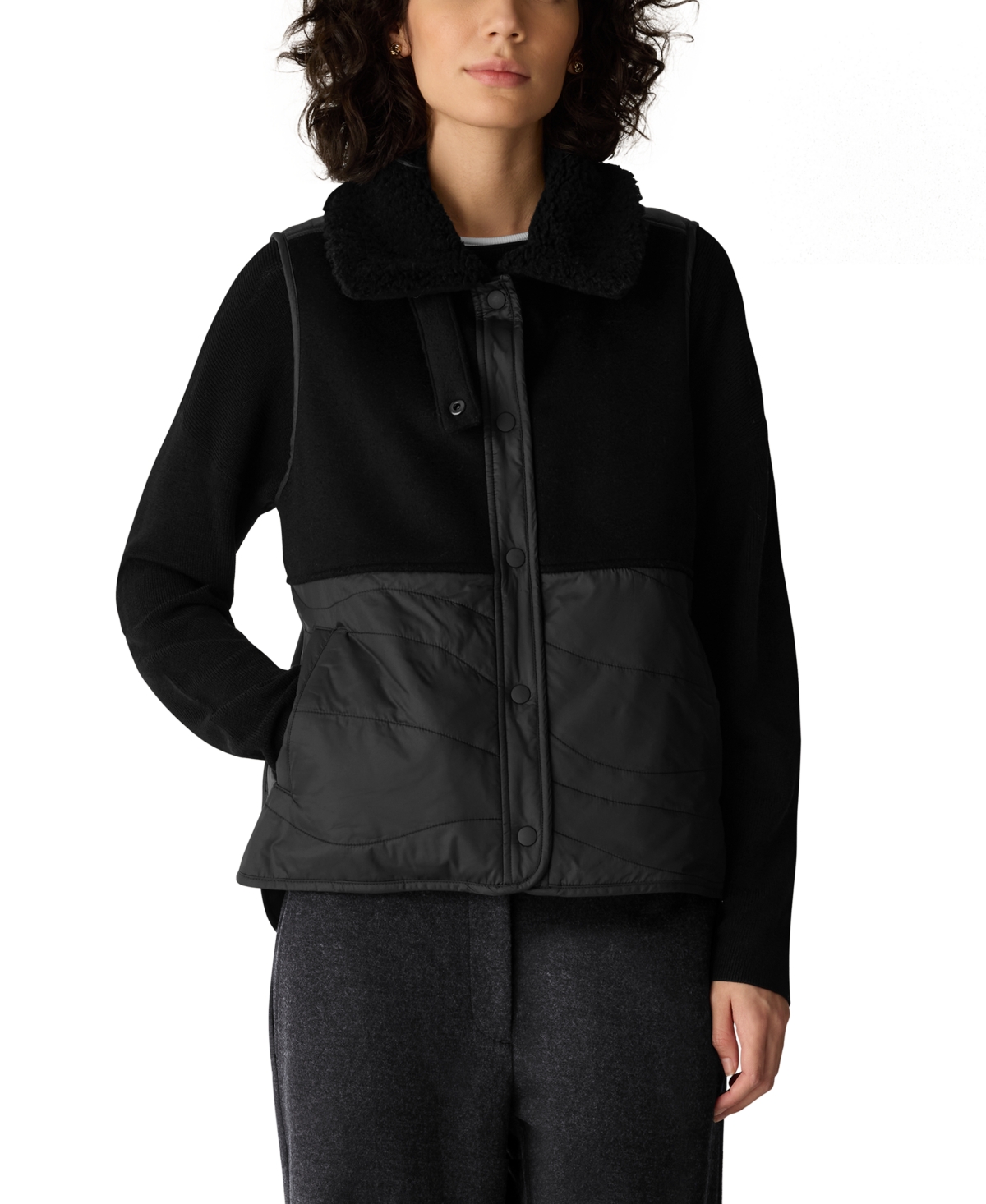 Eileen Fisher Women's Quilted Snap-Front Vest - Black