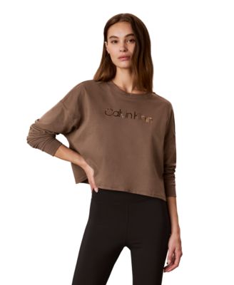 Women's Icon Sport Shine Graphic Logo Long-Sleeve Crewneck Crop T-Shirt