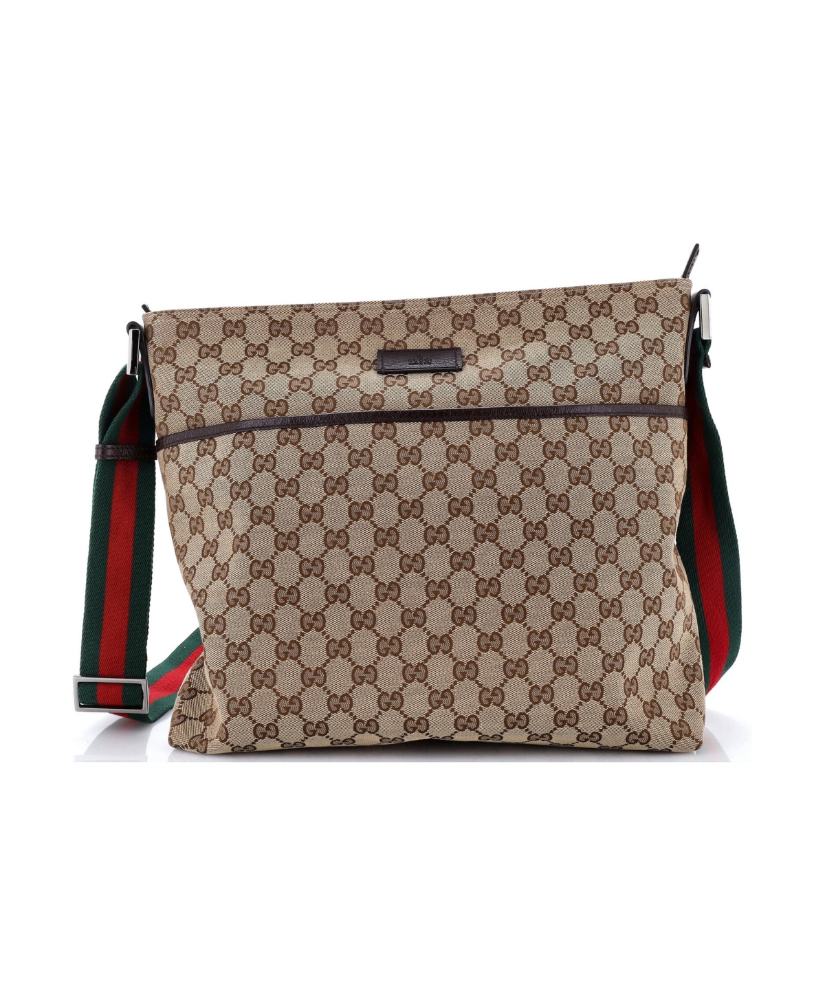 Pre-Owned Gucci Medium Web Strap Zip Messenger Bag Gg Canvas - Brown
