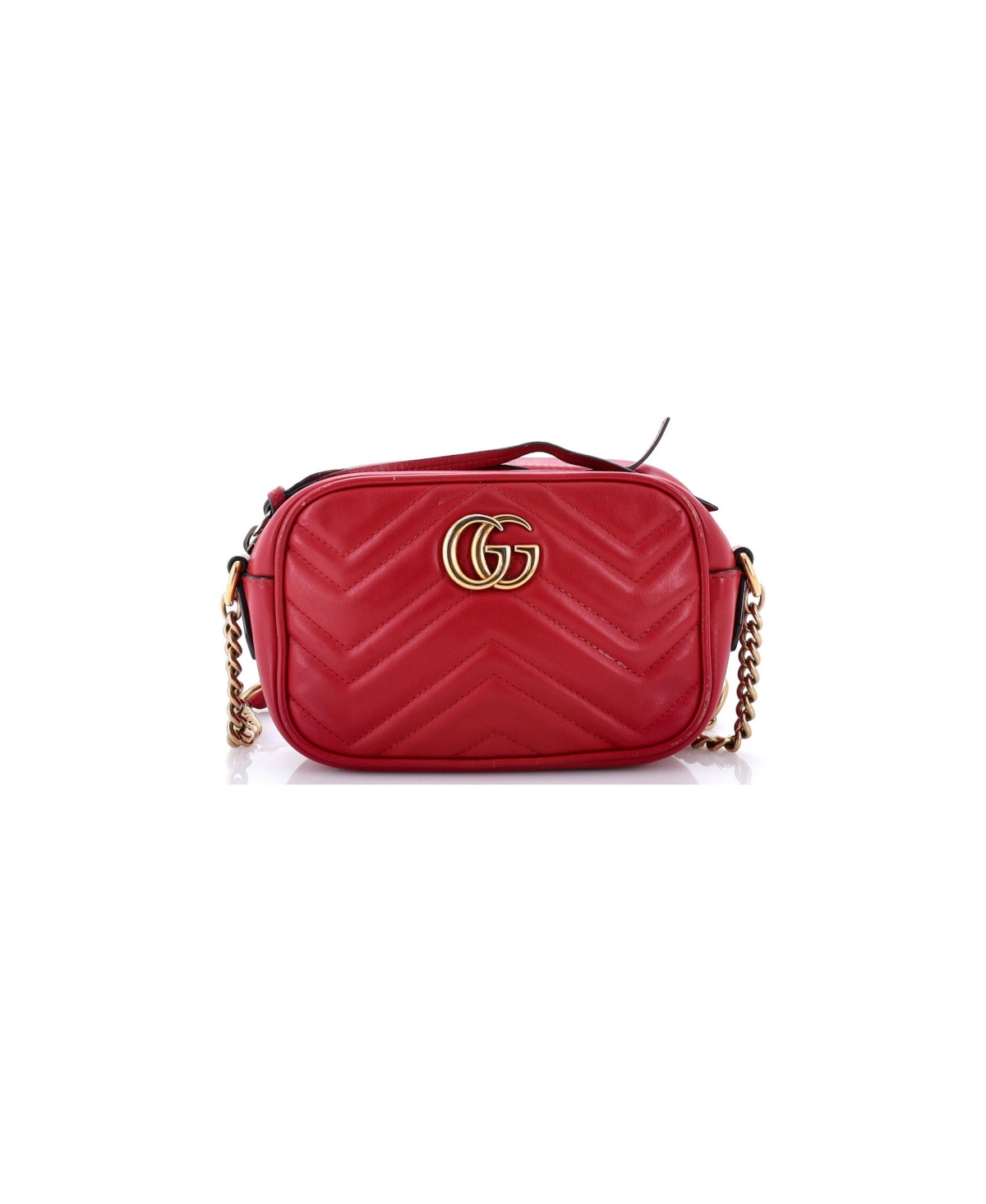 Pre-Owned Gucci Mini Gg Marmont Shoulder Bag Matelasse Leather - Red