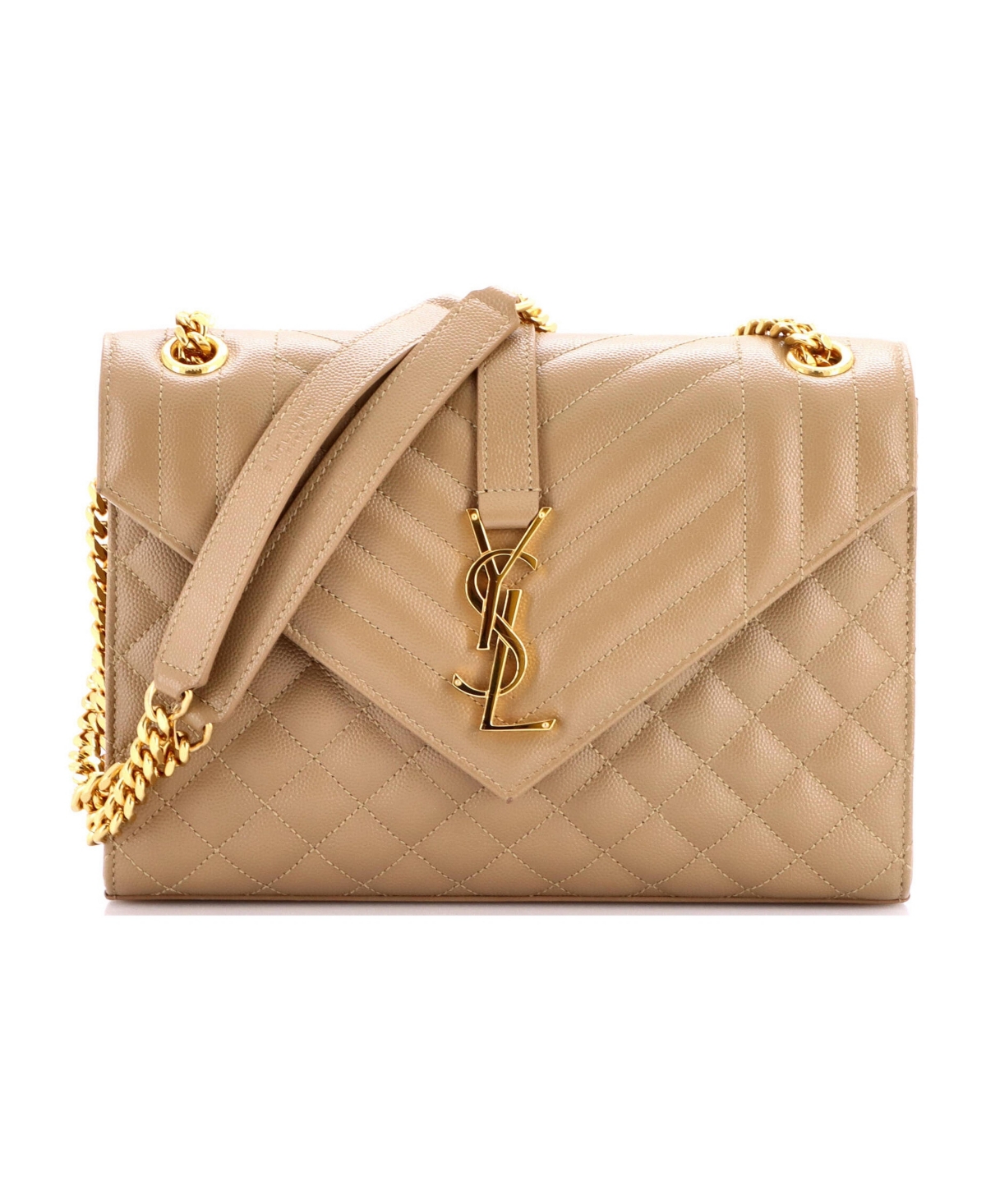 Pre-Owned Saint Laurent Medium Classic Monogram Envelope Satchel Mixed Matelasse Leather - Natural