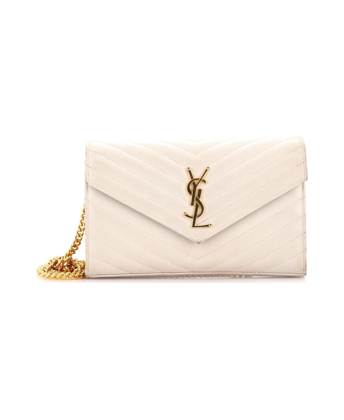 Pre-Owned Saint Laurent Medium Classic Monogram Wallet on Chain Matelasse Chevron Leather - Natural