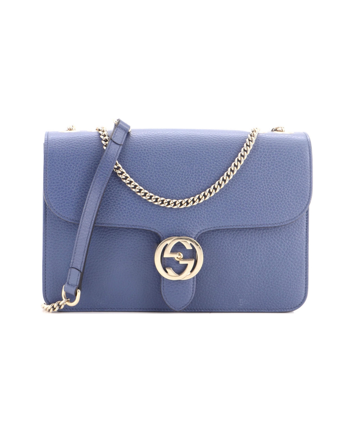 Pre-Owned Gucci Medium Interlocking Shoulder Bag Leather - Blue