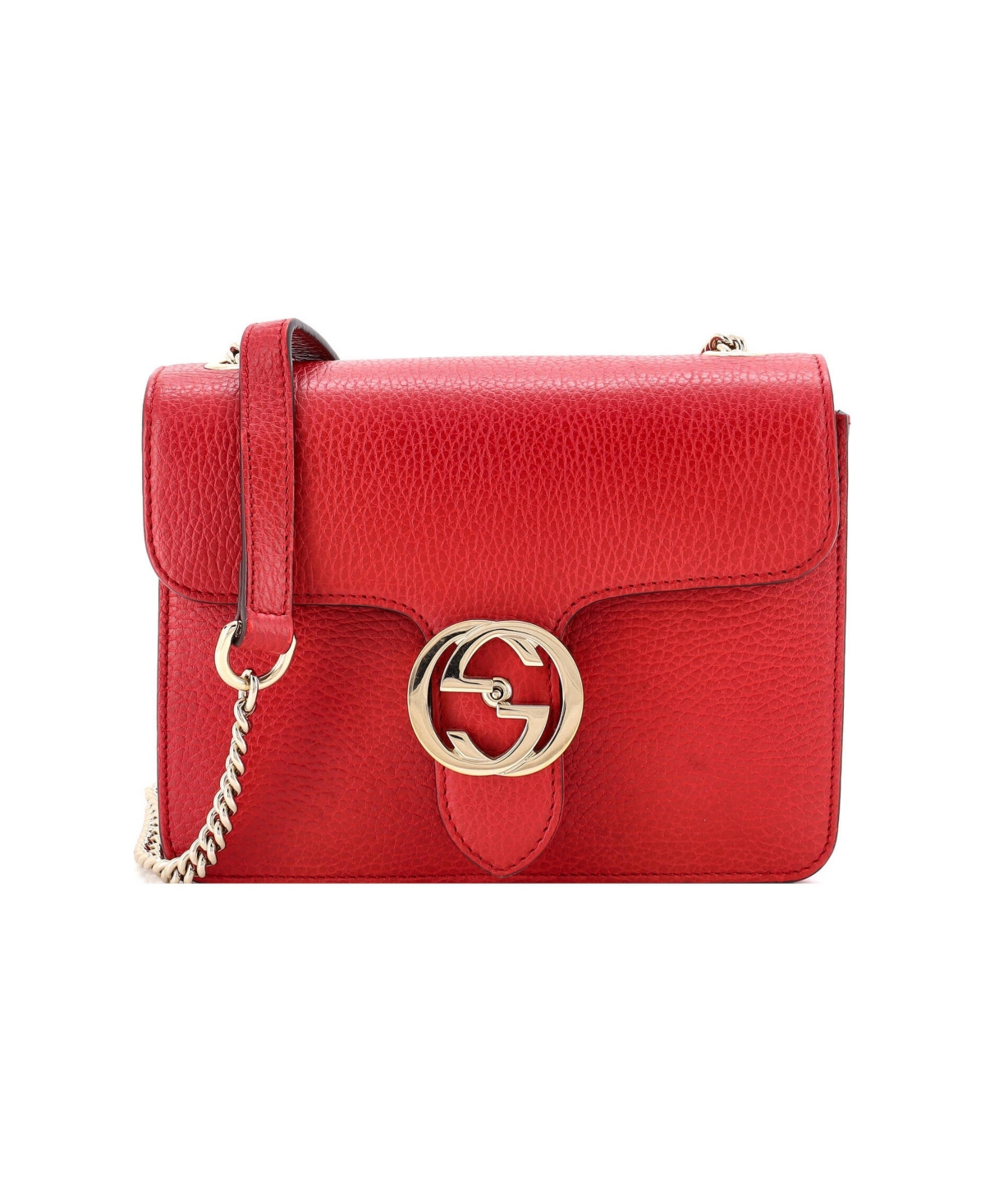 Pre-Owned Gucci Small Interlocking Shoulder Bag Leather - Red