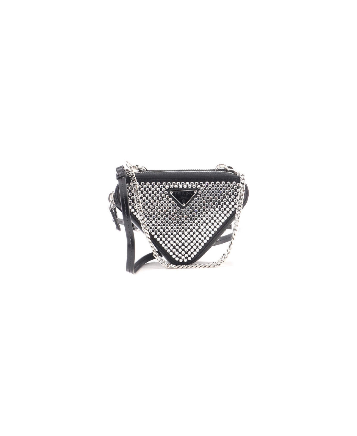 Pre-Owned Prada Mini Triangle Double Pouch Crossbody Crystal Embellished Satin - Black
