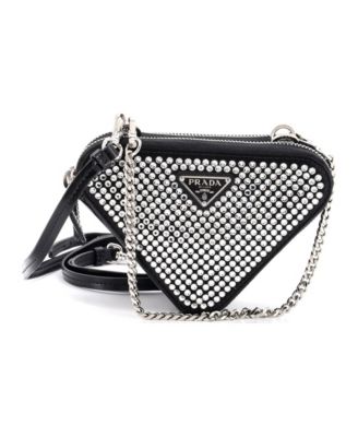 Mini Triangle Double Pouch Crossbody Crystal Embellished Satin