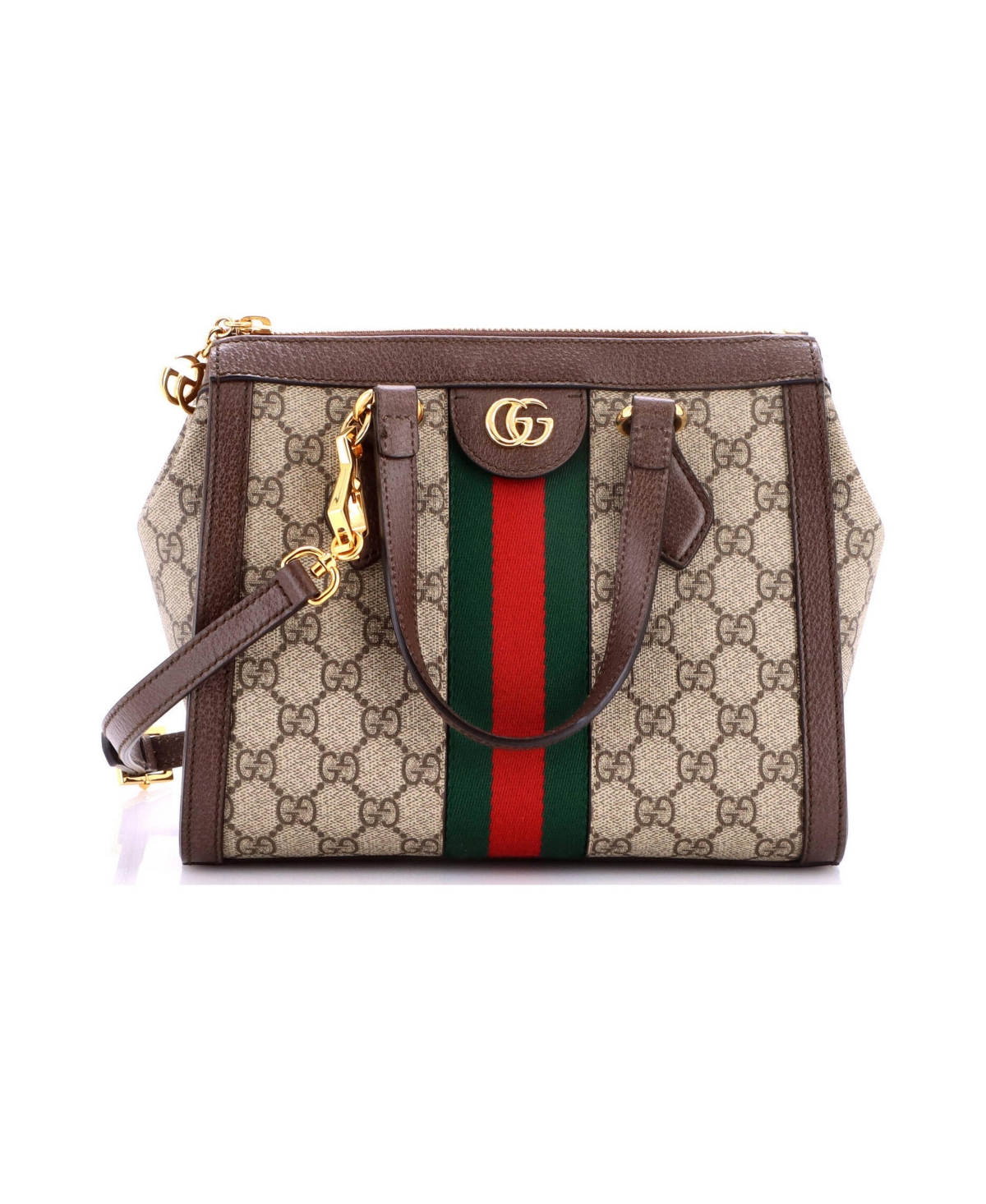 Pre-Owned Gucci Small Ophidia Top Handle Tote Gg Coated Canvas - Brown