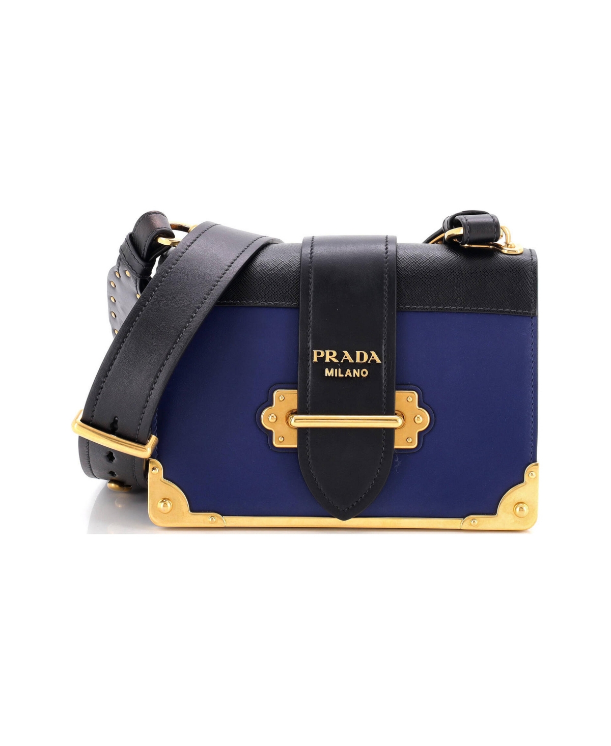 Pre-Owned Prada Small Cahier Crossbody Bag Leather and Saffiano Leather - Blue