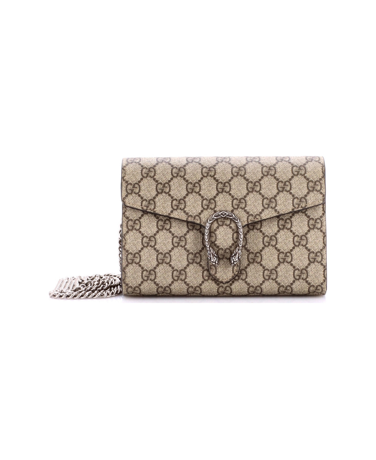 Pre-Owned Gucci Small Dionysus Chain Wallet Gg Coated Canvas - Brown