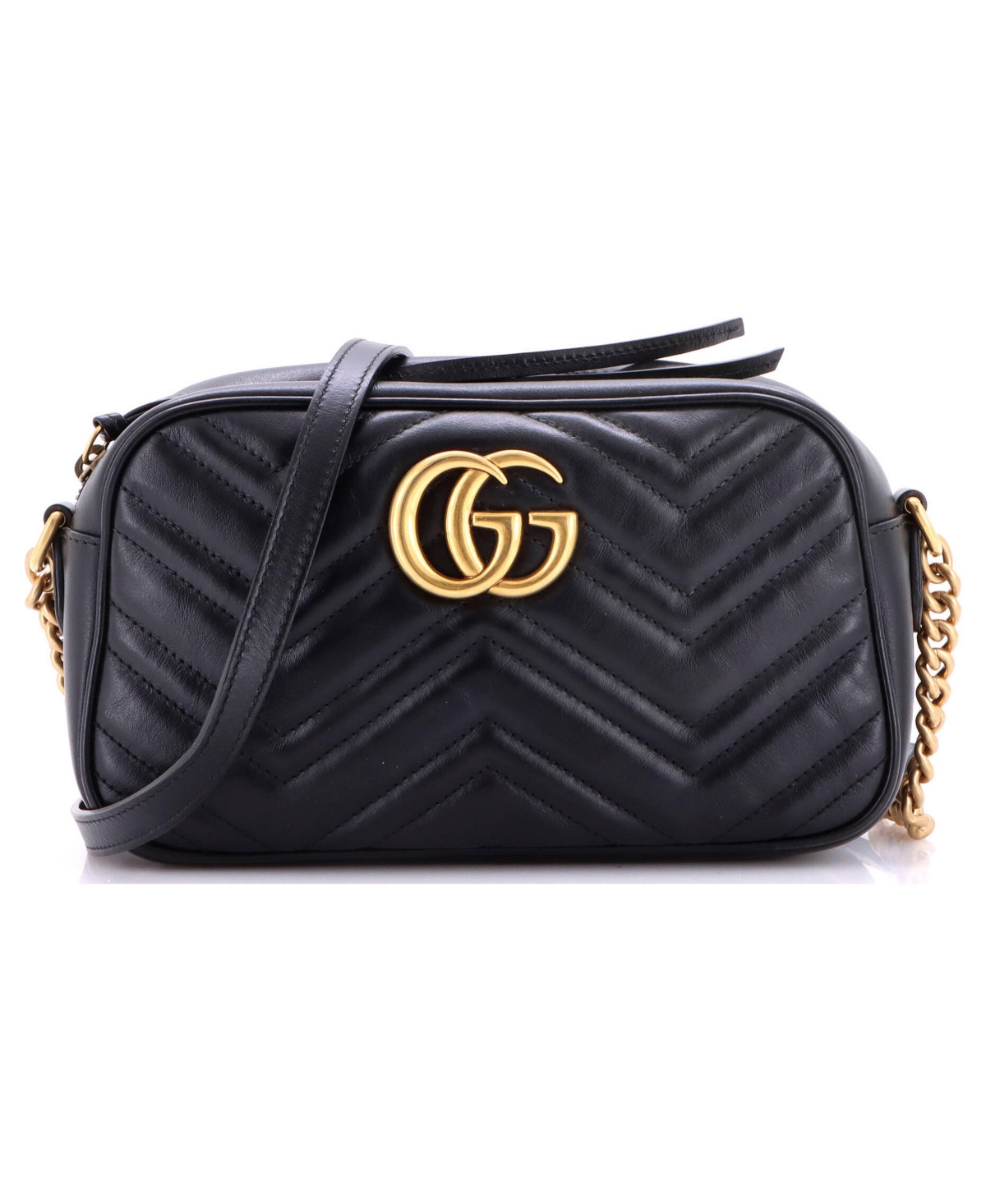 Pre-Owned Gucci Small Gg Marmont Shoulder Bag Matelasse Leather - Black
