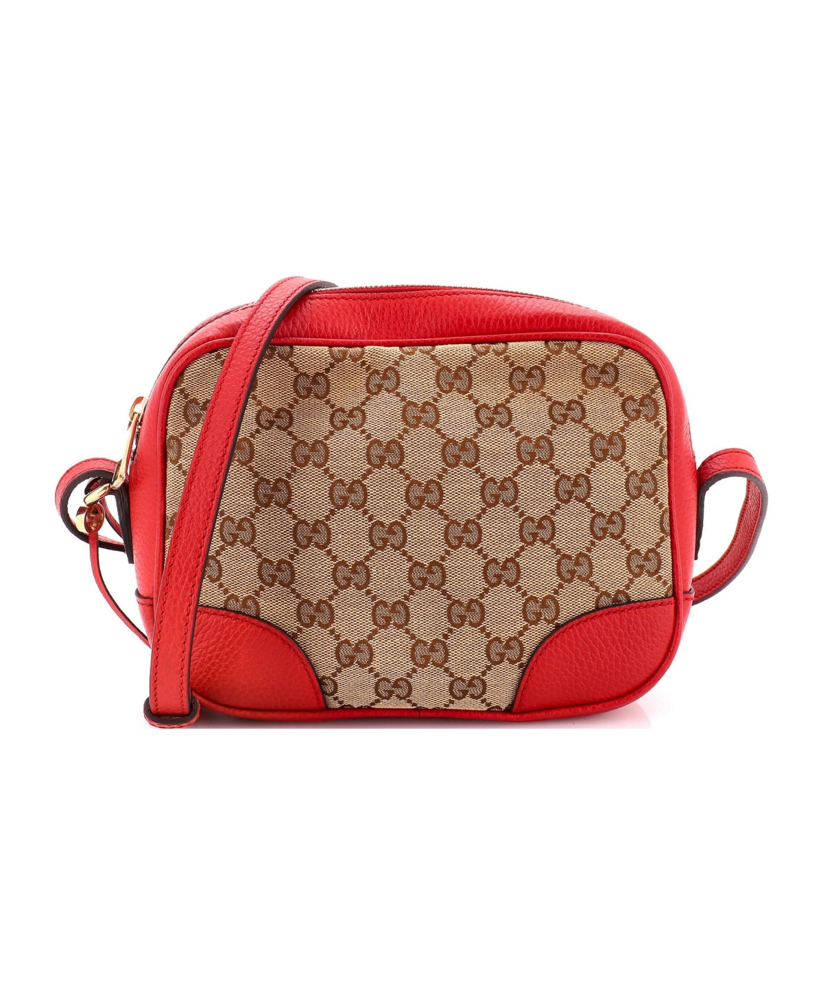 Pre-Owned Gucci Mini Bree Disco Crossbody Bag Gg Canvas with Leather - Red